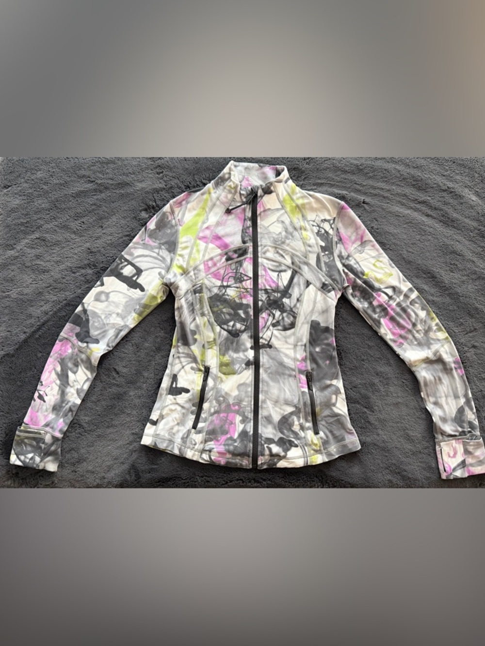 lululemon athletica White Abstract Zip Jacket with Pink & Lime Green Accents